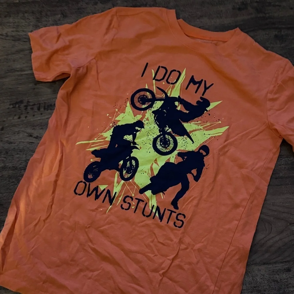 Orange Graphic T-Shirt with Stunt Design size 14